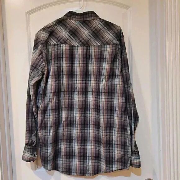 COASTAL MEN'S Black/Gray/White/Turquoise/Tan Plaid Cotton Blend Snap Front Shirt - Picture 10 of 11